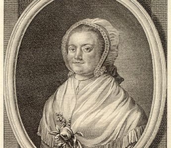 Portret van Elisabeth Maria Post omstreeks haar veertigste. Door I. van ’t Hoff en R. Vinkeles.