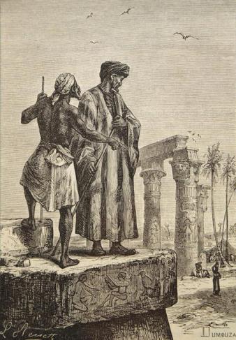Negentiende-eeuwse afbeelding van Ibn Battuta op reis door Egypte.